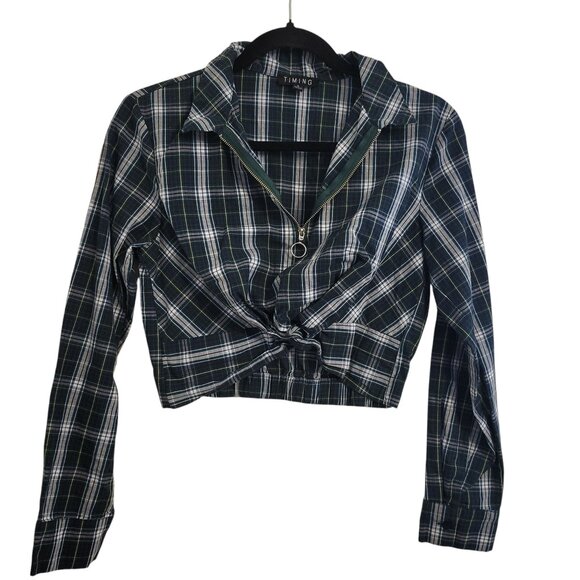 TIMING | Green & Blue 100% Cotton Flannel Crop Top - Picture 14 of 14